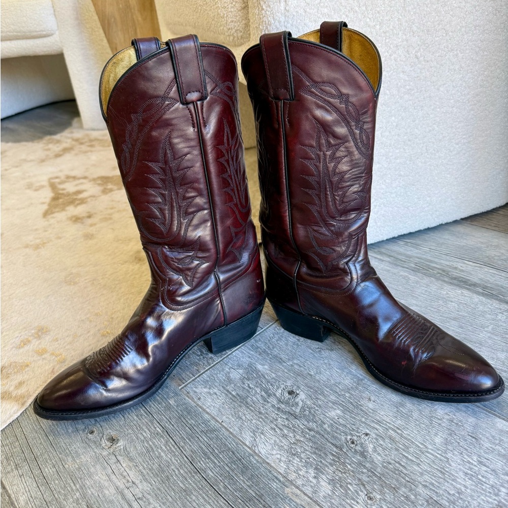 Tony Lama Burgundy Leather Western Cowboy Boots